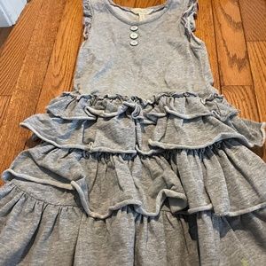 Grey short sleeve ruffle dress with pink trim size 6, Matilda, Jane